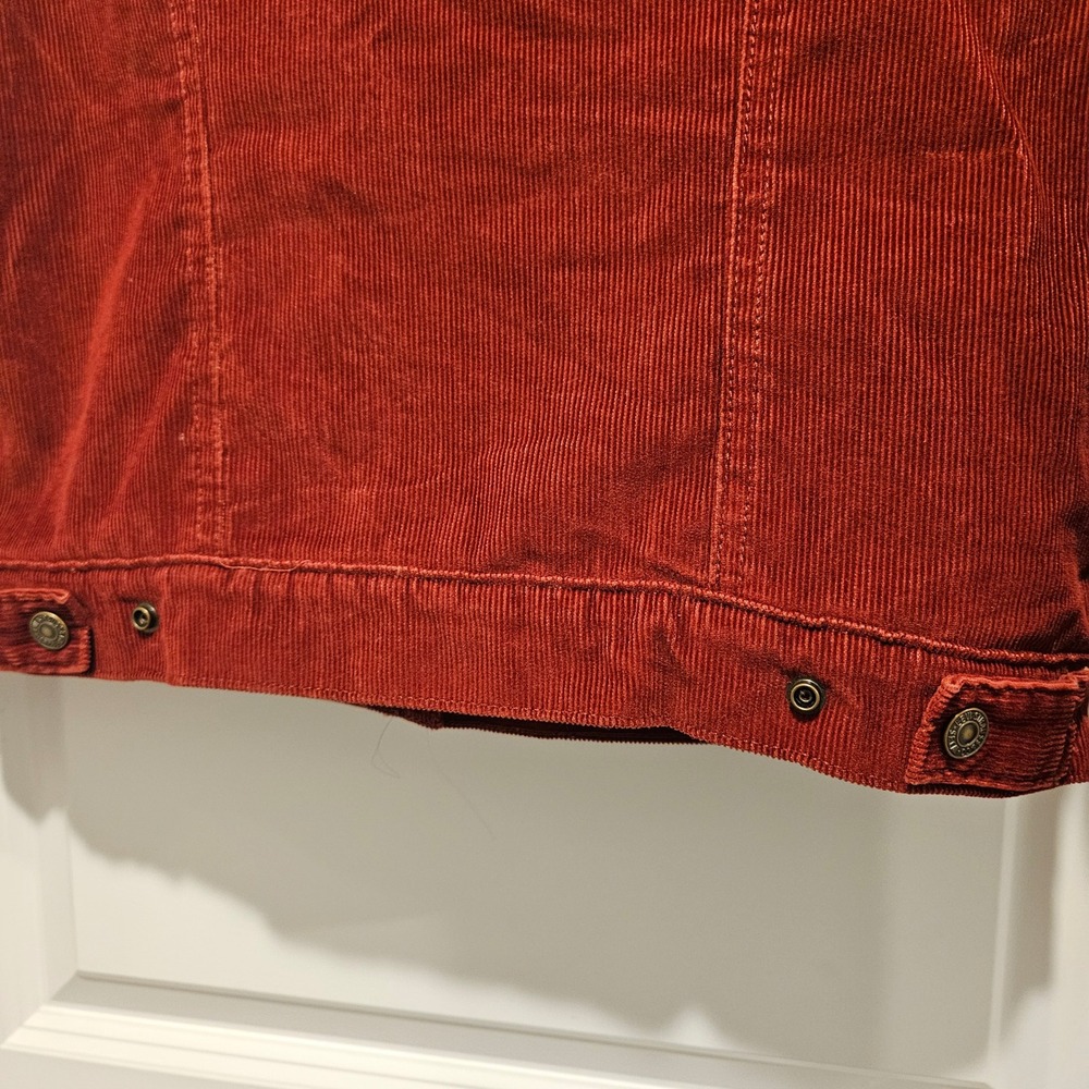 Levi's Trucker Jacket Womens M Burgundy Corduroy Sherpa Lined Orange Tab Coat - Picture 9 of 10